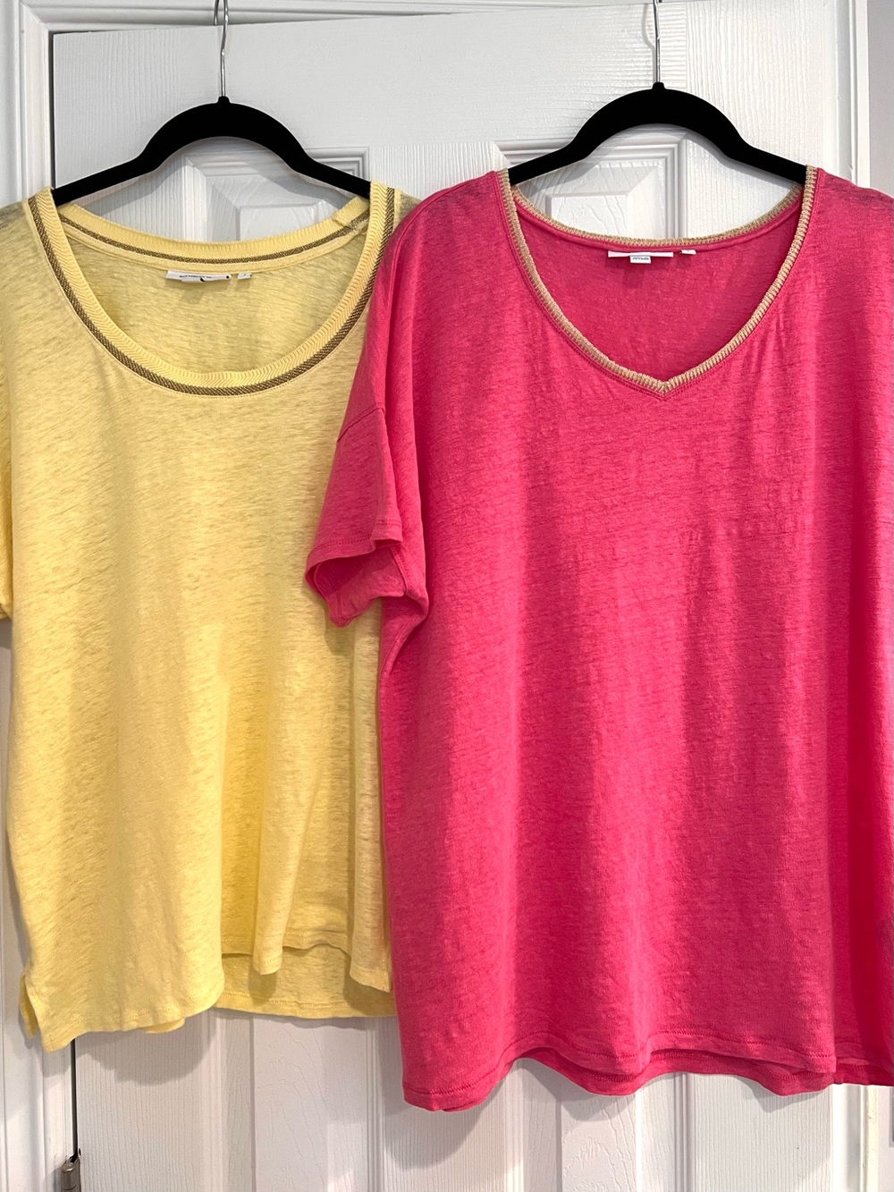 Chico’s Linen Bundle Butter Yellow Barbie Pink Lot 2 Blouse Shirt Tops Large